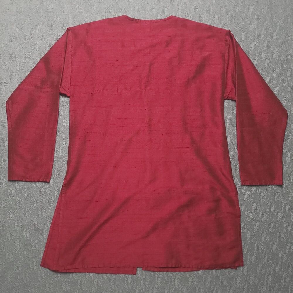 Eileen Fisher Womens S Tunic Silk Textured Button Up Long Sleeve Red Relaxed Top - Picture 4 of 8